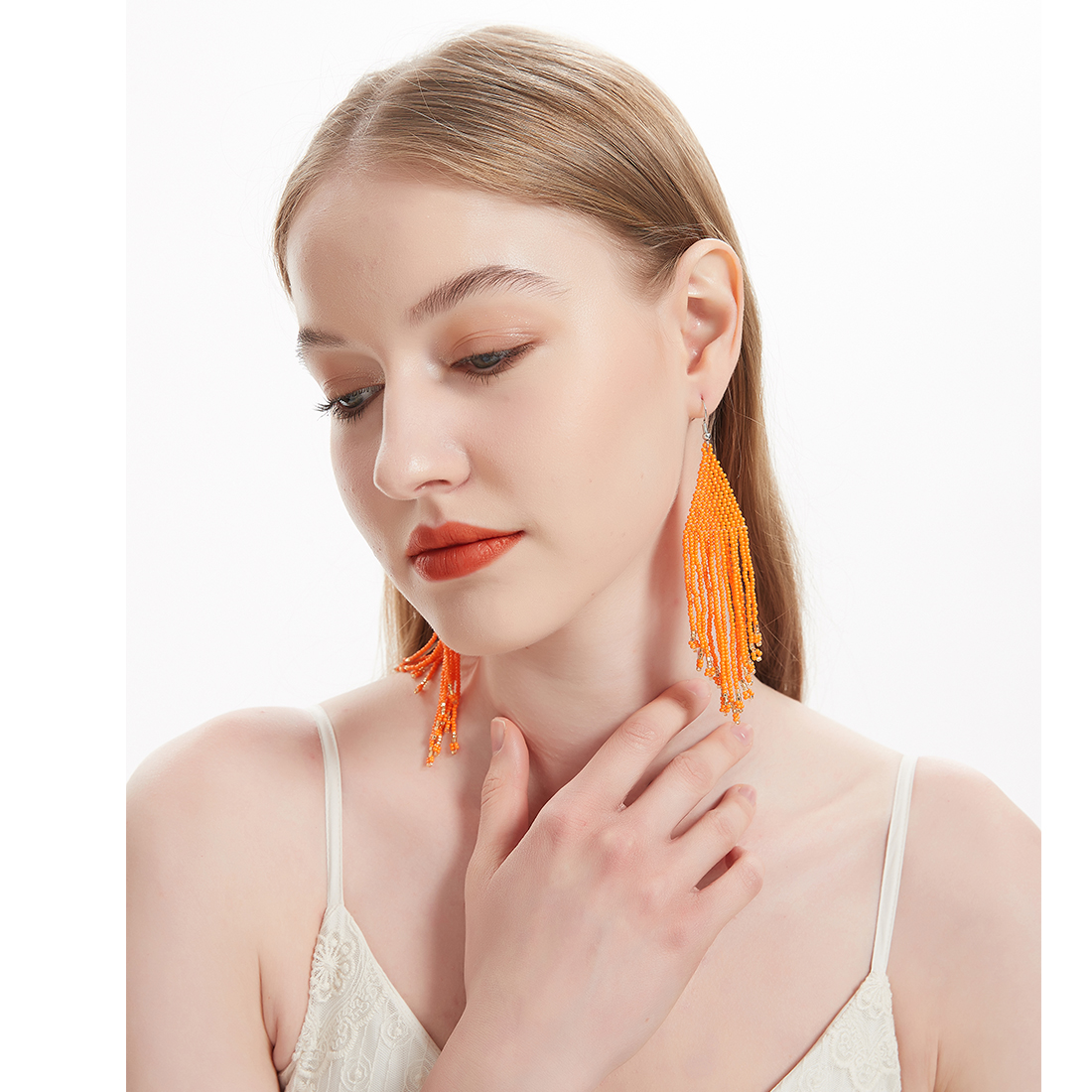 orange beaded earrings (1)